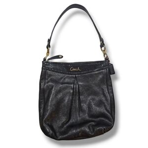 COACH Ashley Hippie Black Leather Snake Embossed Gold Shoulder Purse Bag F20114